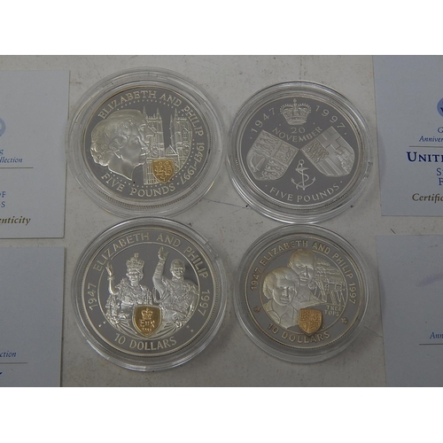 3 - UK Silver Proof £5 1997; East Caribbean States Proof Silver 10 Dollars with 22 carat gold cameo; Gue... 