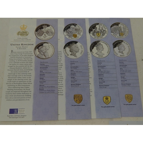 3 - UK Silver Proof £5 1997; East Caribbean States Proof Silver 10 Dollars with 22 carat gold cameo; Gue... 