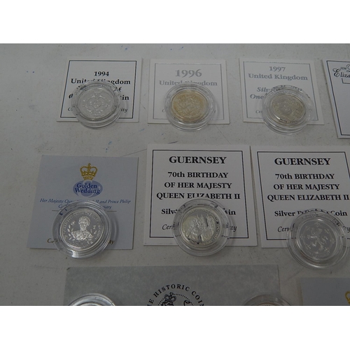 7 - Collection of 13 x Silver Proof One Pound coins in capsules and COAs all about Mint State