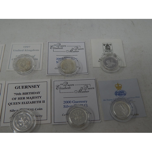 7 - Collection of 13 x Silver Proof One Pound coins in capsules and COAs all about Mint State