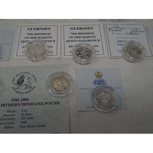 7 - Collection of 13 x Silver Proof One Pound coins in capsules and COAs all about Mint State