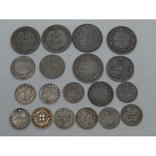 17 - Small collection of early Silver coinage comprising:  Silver Threepences 1855, 1880, 1883, 1890, 189... 