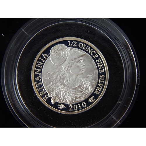 18 - Britannia four coin Silver Proof Set 2010 in case of issue about as struck