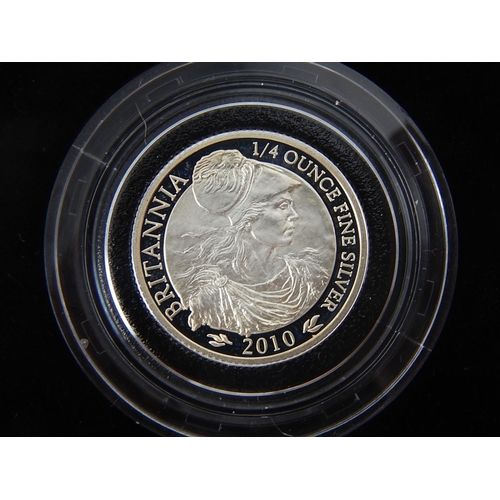 18 - Britannia four coin Silver Proof Set 2010 in case of issue about as struck