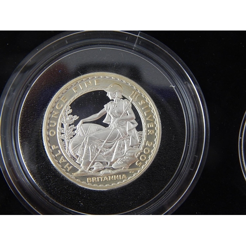 19 - Britannia four coin Silver Proof Set 2005 in case of issue about as struck