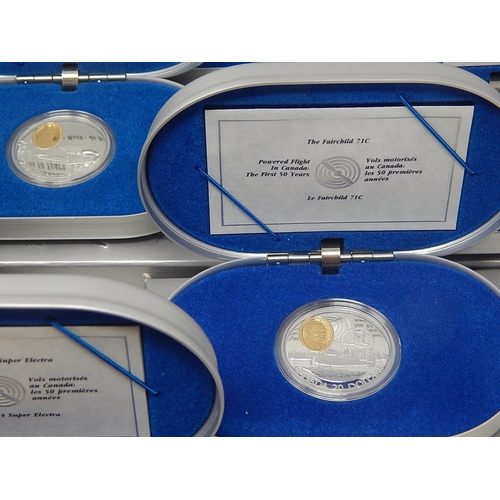 23 - Canada's Early years of aviation 10 silver $20 gold enhanced coins, all housed in their original cas... 