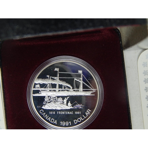 24 - Royal Canadian Mint silver dollars 1989 (2); 1990 (2); 1991 (2) all housed in their original cases a... 