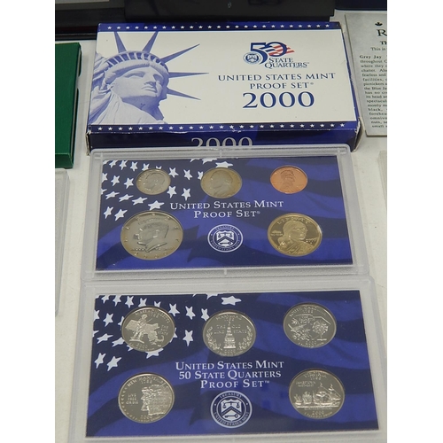32 - USA Proof Set 1995; USA Proof Set 2000; Royal Canadian Mint birds Solid Silver Coin Collection in ca... 