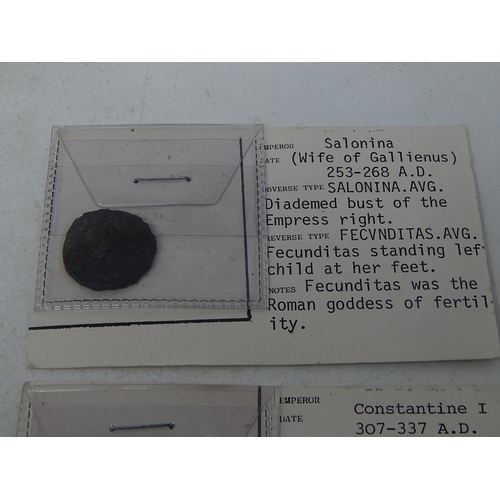 39 - A collection of 6 ancient coins profusely written up, complete with original invoices ( original pur... 