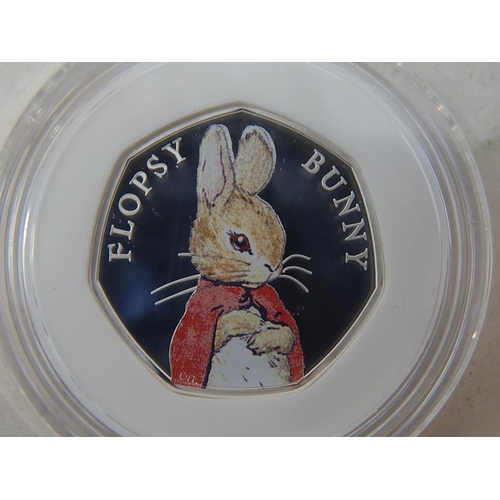 53 - Beatrix Potter Flopsy Bunny Proof Silver 50p; Tom Kitten Proof Silver 50p both in Royal Mint cases w... 
