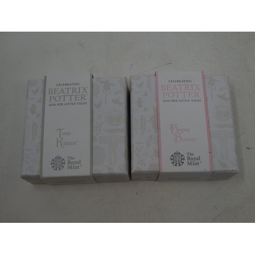 53 - Beatrix Potter Flopsy Bunny Proof Silver 50p; Tom Kitten Proof Silver 50p both in Royal Mint cases w... 