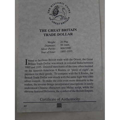 66 - Great Britain Silver Trade Dollar 1908, complete with COA