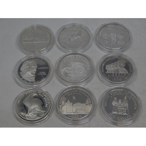 113 - Group of 9 x USA Silver Proof Dollars all about as struck and encapsulated