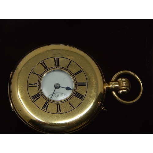 267 - 18ct Gold Gentleman's Half Hunter Pocket Watch with White Enamel Dial & Subsidiary Seconds Dial by P... 