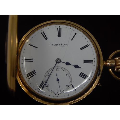 267 - 18ct Gold Gentleman's Half Hunter Pocket Watch with White Enamel Dial & Subsidiary Seconds Dial by P... 