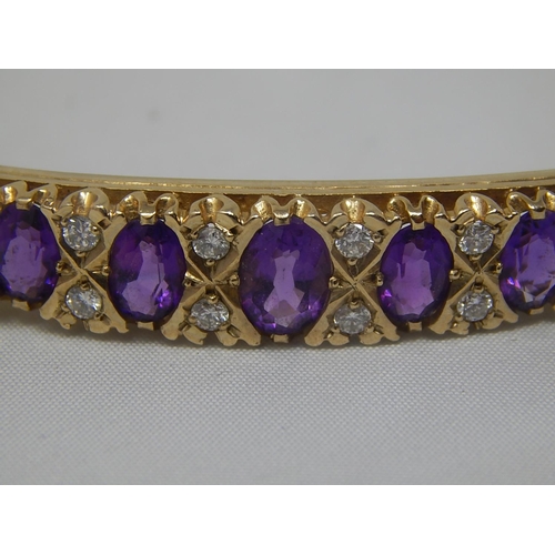 270 - Diamond & Amethyst Set Bangle in Hallmarked 9ct Gold with Safety Chain: Gross Weight 14.5g