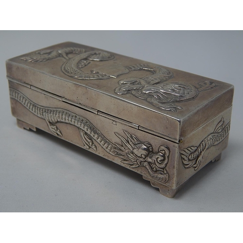 273 - Late C19th Chinese Silver Box Embossed With Dragons by Po Cheng: Measures 9.5cm x 4cm