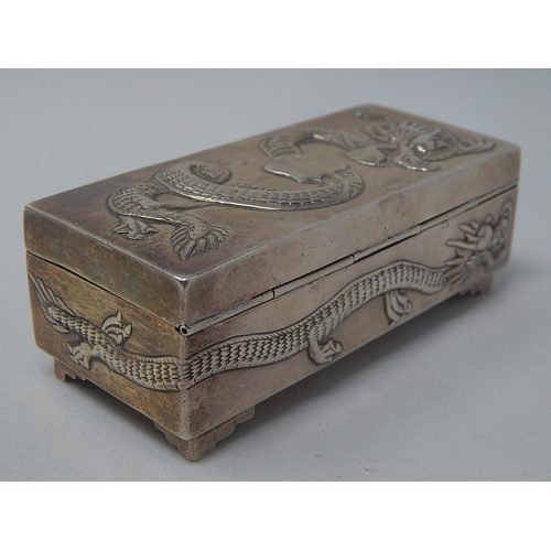 273 - Late C19th Chinese Silver Box Embossed With Dragons by Po Cheng: Measures 9.5cm x 4cm