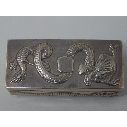 273 - Late C19th Chinese Silver Box Embossed With Dragons by Po Cheng: Measures 9.5cm x 4cm