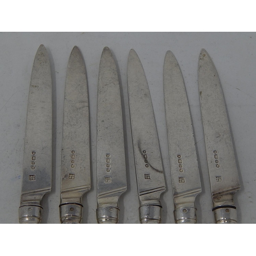 292 - Set of Six Early Victorian Silver Bladed & Handled Dinner Knives: Hallmarked London 1849 by John & H... 