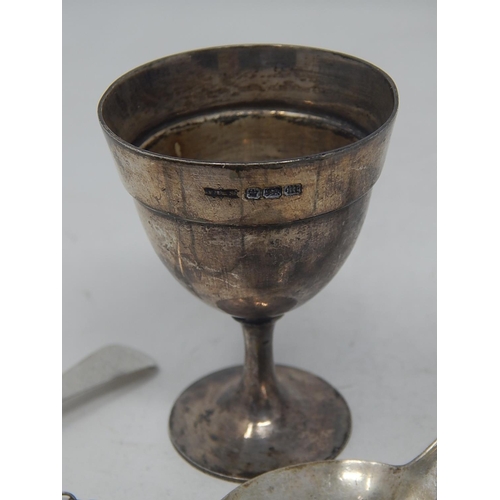 294 - Group of Hallmarked Silver to Include an Egg Cup, Decanter Labels & Spoons. Weight 125g