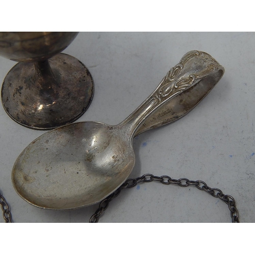 294 - Group of Hallmarked Silver to Include an Egg Cup, Decanter Labels & Spoons. Weight 125g