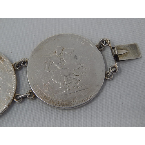 309 - Heavy Silver Bracelet Composed of George III & George IV Silver Crowns: Measures 21cm: Weight 121g