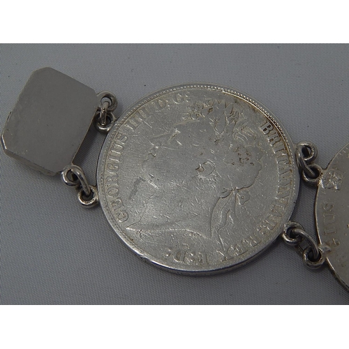 309 - Heavy Silver Bracelet Composed of George III & George IV Silver Crowns: Measures 21cm: Weight 121g