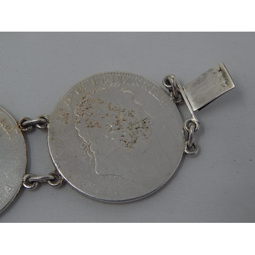 309 - Heavy Silver Bracelet Composed of George III & George IV Silver Crowns: Measures 21cm: Weight 121g