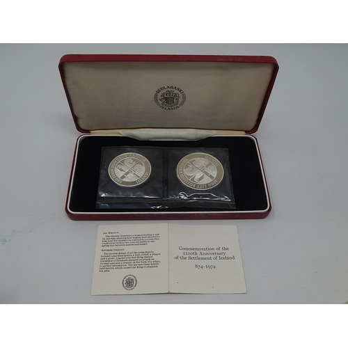 245 - Iceland 1974 Silver Proof (2) Coin Set Commemorating The 1100th Anniverssary of The Settlement of Ic... 