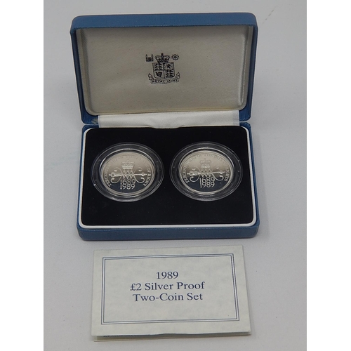 246 - 1989 £2 Silver Proof (2) Coin Bill of Rights & Claim of Rights Set in Case of Issue With COA