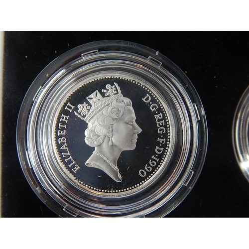 247 - 1990 Silver Proof 5 Pence (2) Coin Set in Case of Issue With COA