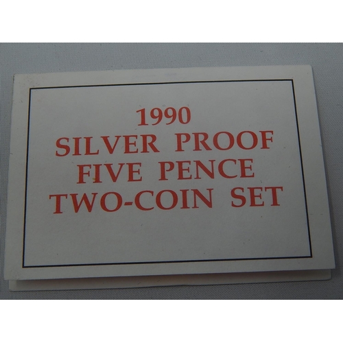 247 - 1990 Silver Proof 5 Pence (2) Coin Set in Case of Issue With COA