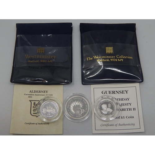 249 - Two Silver Proof £1 Coins With COA's Together with a Silver Proof £2 Coin. All Encapsulated.