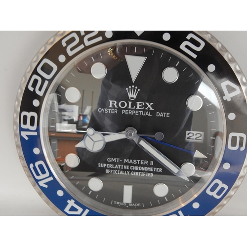 318 - Rolex GMT Master II Dealers Clock with Date Aperture: Measures 33.5cm diameter.