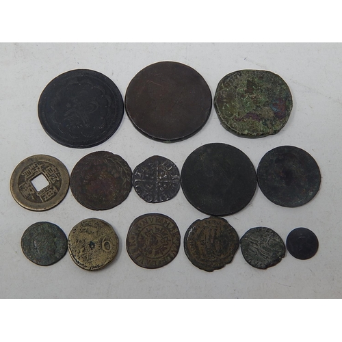 222 - Early Silver Hammered Penny with an excellent Portrait; Early Brass Coin weight; other Ancient coins... 