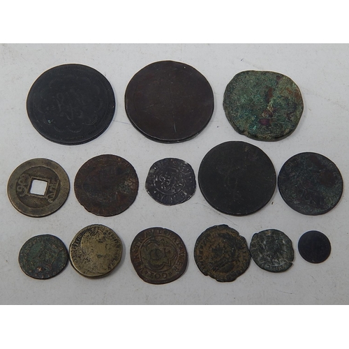 222 - Early Silver Hammered Penny with an excellent Portrait; Early Brass Coin weight; other Ancient coins... 