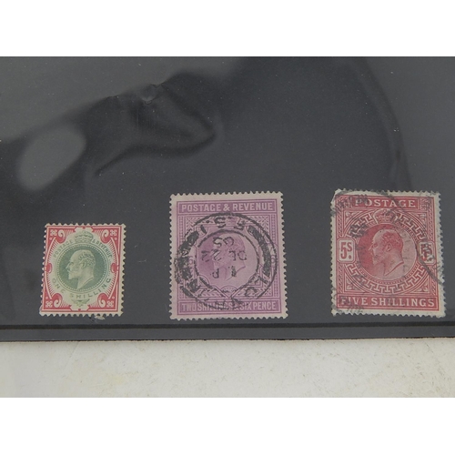 223 - Edward VII One Shilling dull Green and Carmine; 2s 6d lilac; 5s bright carmins; first Mint Hinged; o... 