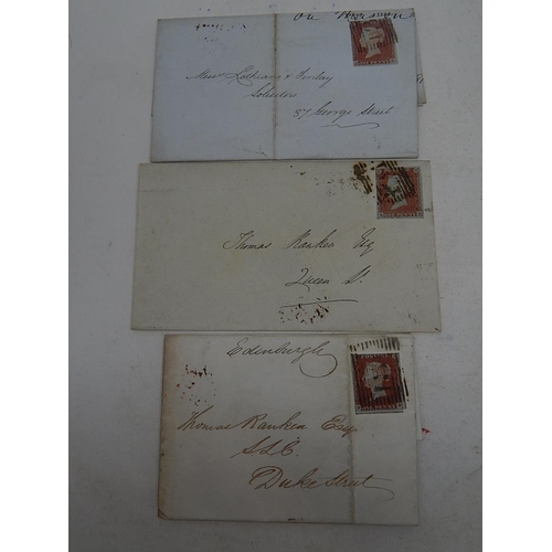 232 - 3 x Vintage Envelopes with Queen Victoria Imperforate Penny Red Stamps postmarked February 15 1845; ... 