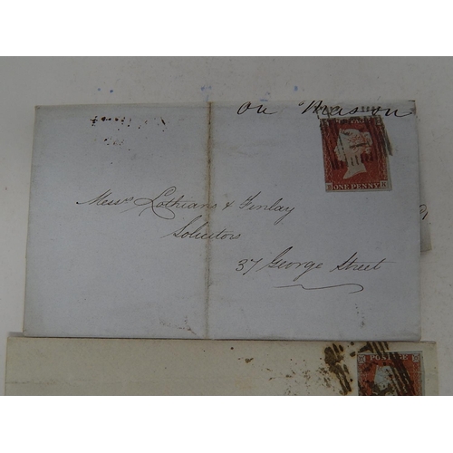 232 - 3 x Vintage Envelopes with Queen Victoria Imperforate Penny Red Stamps postmarked February 15 1845; ... 