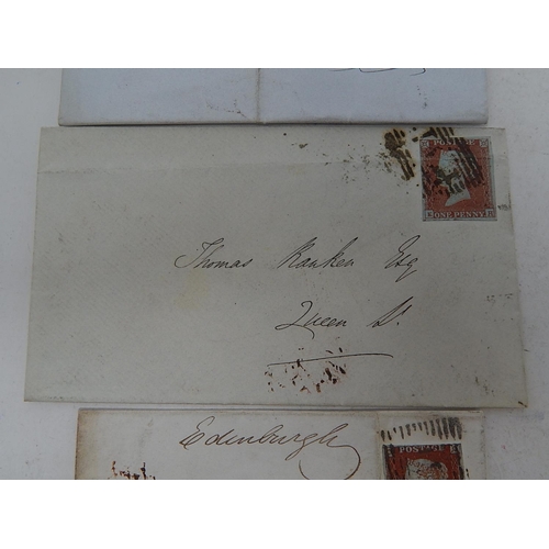 232 - 3 x Vintage Envelopes with Queen Victoria Imperforate Penny Red Stamps postmarked February 15 1845; ... 