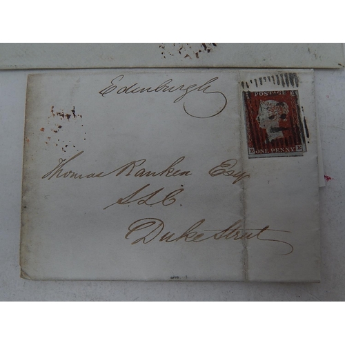 232 - 3 x Vintage Envelopes with Queen Victoria Imperforate Penny Red Stamps postmarked February 15 1845; ... 