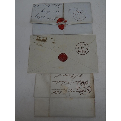 232 - 3 x Vintage Envelopes with Queen Victoria Imperforate Penny Red Stamps postmarked February 15 1845; ... 