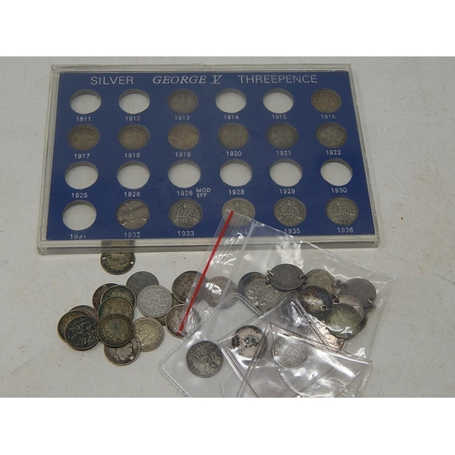 234 - A partial collection of Silver Threepences in blue Sandhill case, together with a selection of Silve... 