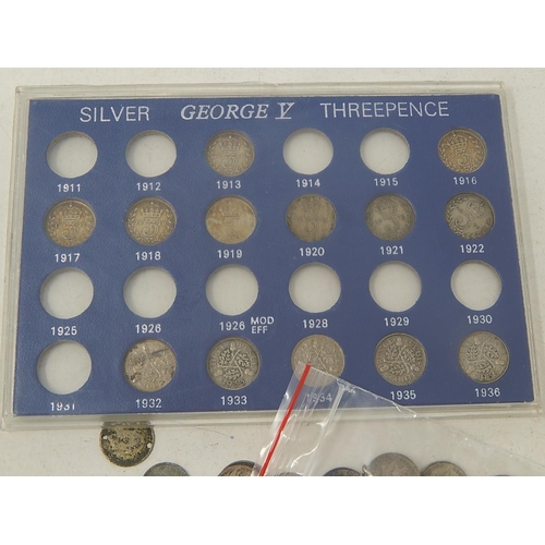 234 - A partial collection of Silver Threepences in blue Sandhill case, together with a selection of Silve... 