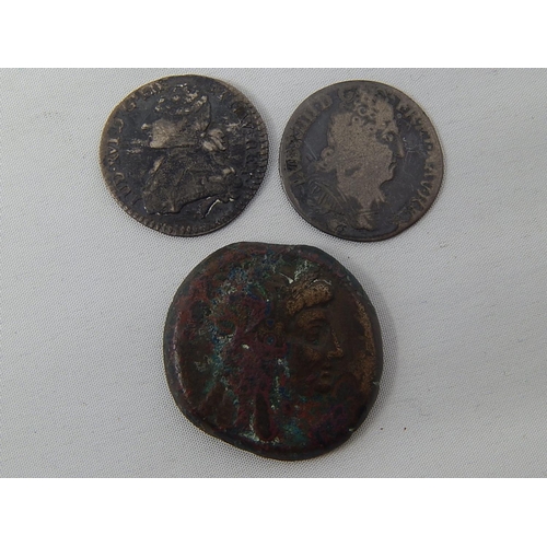 240 - Ancient Coin together with two C18th Silver Coins.