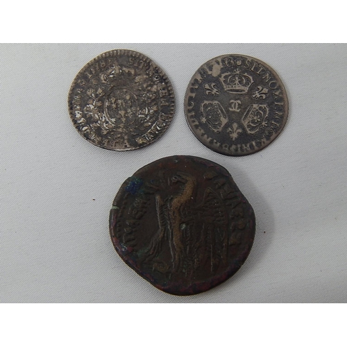 240 - Ancient Coin together with two C18th Silver Coins.