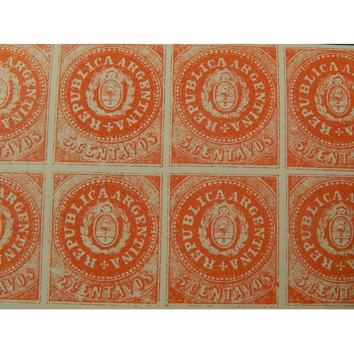 242 - Argentina sheet of 20 x 10 Centavos coupled with 10 x 5 Centavos (first with foxing to margins)