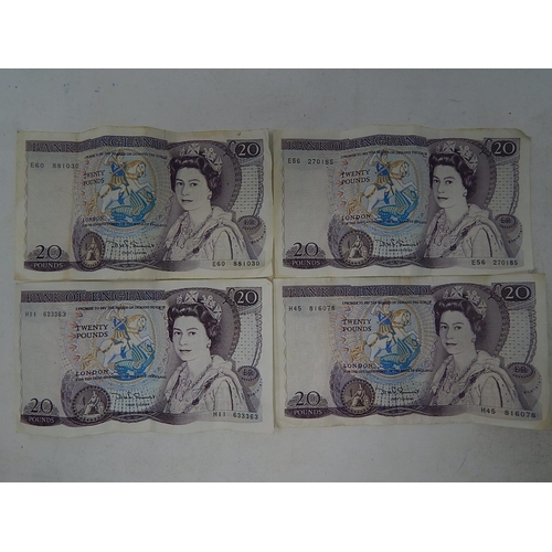 208 - 4 X Bank of England £20 Banknotes