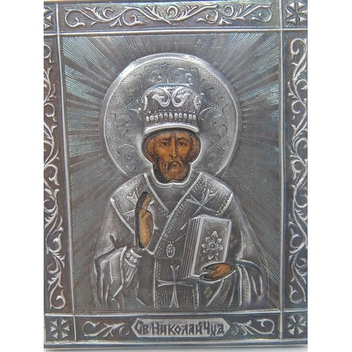 341 - C19th Russian Silver Icon 1890: 84 Standard: Measures 8.6cm x 7cm